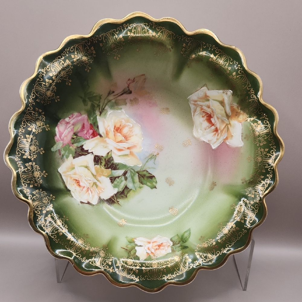 Antique Z.S. & Co. Bavaria Lusterware Scalloped Trim Serving Bowl 10" Diameter